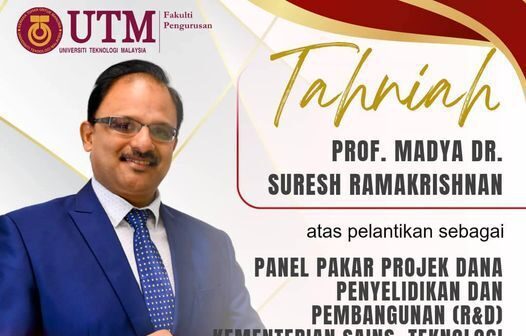 Congratualtions to Assoc. Prof. Dr. Suresh Ramakrishnan: Expert Panel for Research and Development